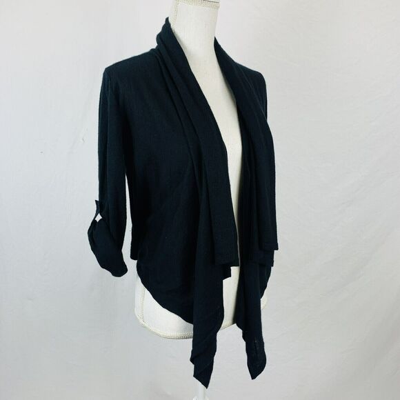 Autumn Cashmere Draped Cardigan 100% Cashmere Black Open Front Size Medium - Picture 3 of 7